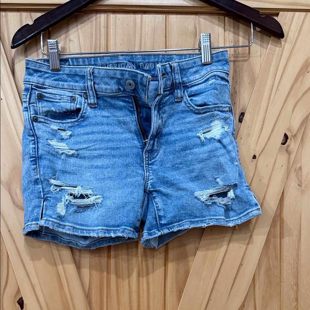 American Eagle Outfitters Light Blue Distressed Jean Shorts